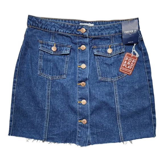 Forever 21 Button Jean Skirt Sz Large NWT - Picture 1 of 3